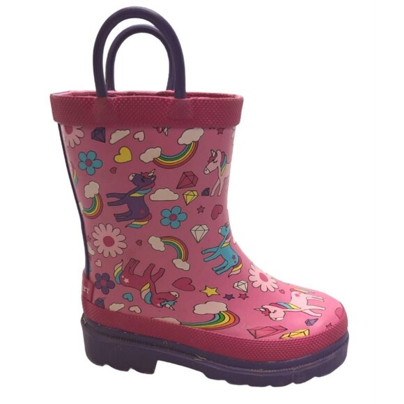 Lily and Dan Rain Boots Snow Unicorn Pink Rubber Pull Handles Little Girls 5 6 - Picture 6 of 9